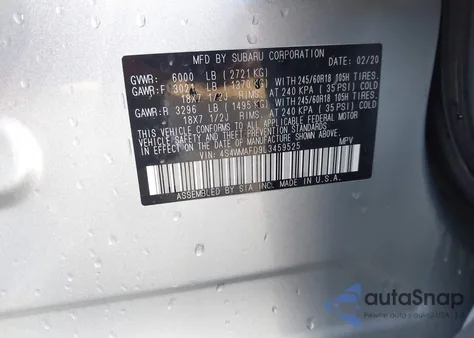 2020 Subaru Ascent Premium z USA, uszkodzony, nr VIN 4S4WMAFD9L3459525